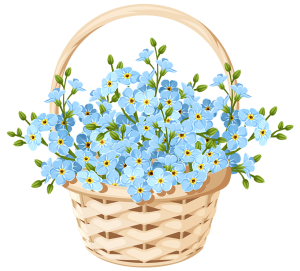 a basket with forget-me-nots